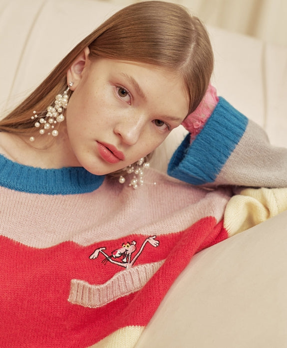 ステレオバイナルズ(Stereo Vinyls) [FW18 Pink Panther] Color Stripe Knit(Pink)