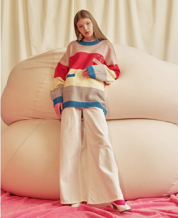 ステレオバイナルズ(Stereo Vinyls) [FW18 Pink Panther] Color Stripe Knit(Pink)