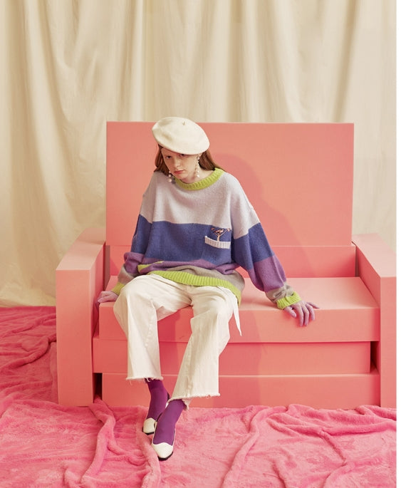 ステレオバイナルズ(Stereo Vinyls) [FW18 Pink Panther] Color Stripe Knit(Lavender)