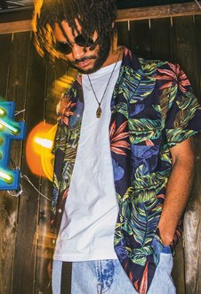 セイントペイン(SAINTPAIN) SP FLOWER HAWAIIAN SHIRT-NAVY