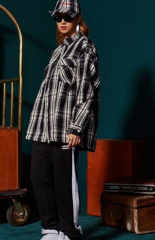 シディスコンマ(SHETHISCOMMA) OVER CHECK SHIRTS(BLACK)