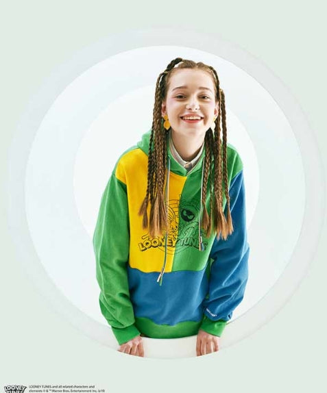 ステレオバイナルズ(Stereo Vinyls)[SS19 STEREO X LOONEY TUNES] Colorblock Hoodie(Green)