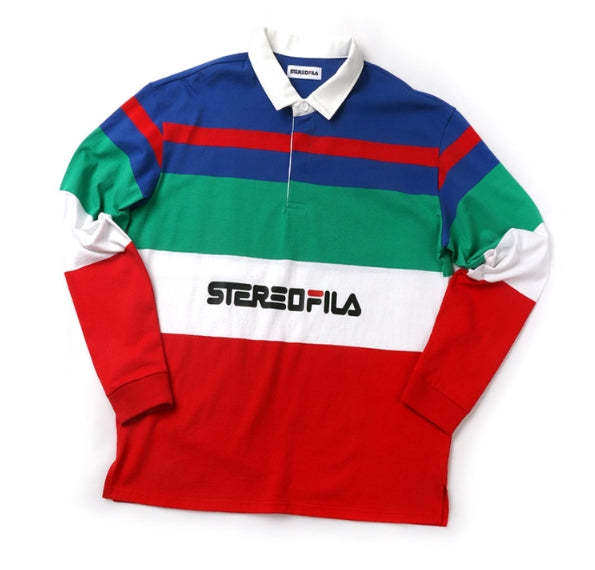ステレオバイナルズ(Stereo Vinyls) [SS19 STEREO X FILA] Color block Rugby Shirts (Red)