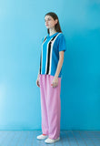 ステレオバイナルズ(Stereo Vinyls) [SS19 Pink Panther] Stripe Collar S/S Knit(Blue)