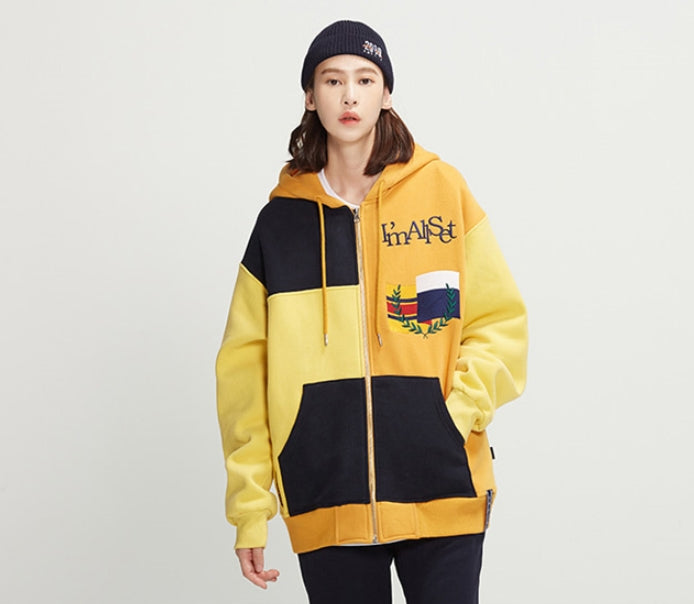 ロマンティッククラウン(ROMANTIC CROWN) Color Block Hood Zip Up_Butter