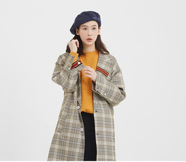 ロマンティッククラウン(ROMANTIC CROWN) Striped Lapel Check Coat_Grey