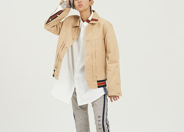 ロマンティッククラウン(ROMANTIC CROWN) Color Tape Trucker Jacket_Beige