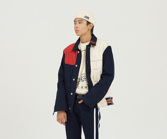 ロマンティッククラウン(ROMANTIC CROWN) Color Block Trucker Jacket_Navy