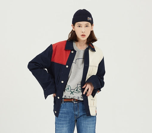 ロマンティッククラウン(ROMANTIC CROWN) Color Block Trucker Jacket_Navy