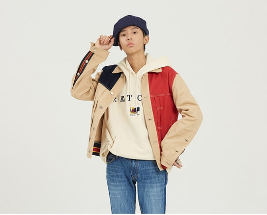 ロマンティッククラウン(ROMANTIC CROWN) Color Block Trucker Jacket_Beige