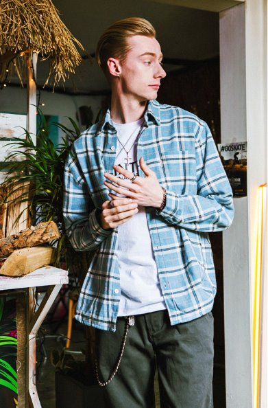 セイントペイン(SAINTPAIN) SP JACE CHECK SHIRT-BLUE