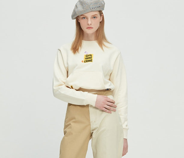 ロマンティッククラウン(ROMANTIC CROWN) Post Logo Pocket Sweat Shirt_Oatmeal