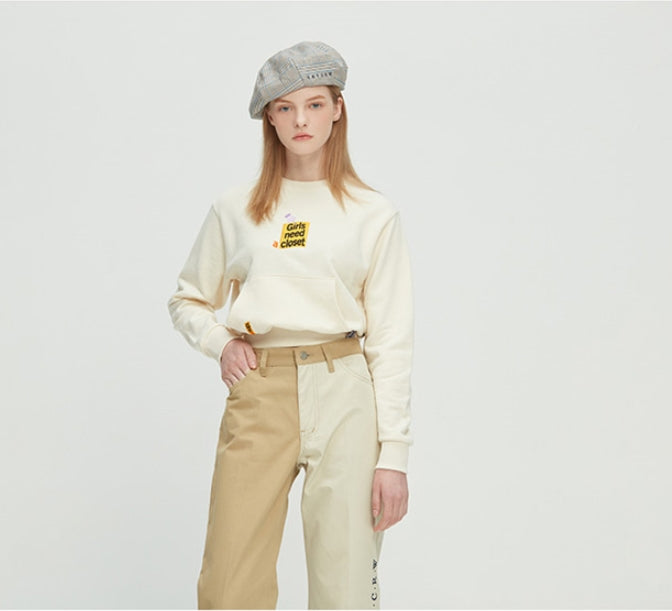 ロマンティッククラウン(ROMANTIC CROWN) Post Logo Pocket Sweat Shirt_Oatmeal