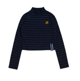 ロマンティッククラウン(ROMANTIC CROWN) Stripe Knit Turtleneck_Navy