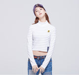 ロマンティッククラウン(ROMANTIC CROWN) Stripe Knit Turtleneck_White