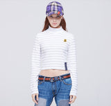 ロマンティッククラウン(ROMANTIC CROWN) Stripe Knit Turtleneck_White