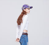 ロマンティッククラウン(ROMANTIC CROWN) Stripe Knit Turtleneck_White