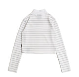 ロマンティッククラウン(ROMANTIC CROWN) Stripe Knit Turtleneck_White