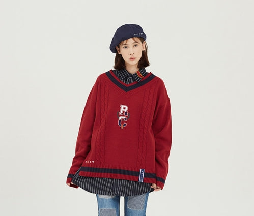 ロマンティッククラウン(ROMANTIC CROWN) RC V Neck Knit_Burgundy