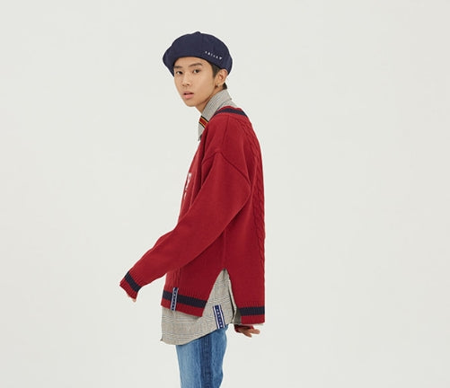 ロマンティッククラウン(ROMANTIC CROWN) RC V Neck Knit_Burgundy