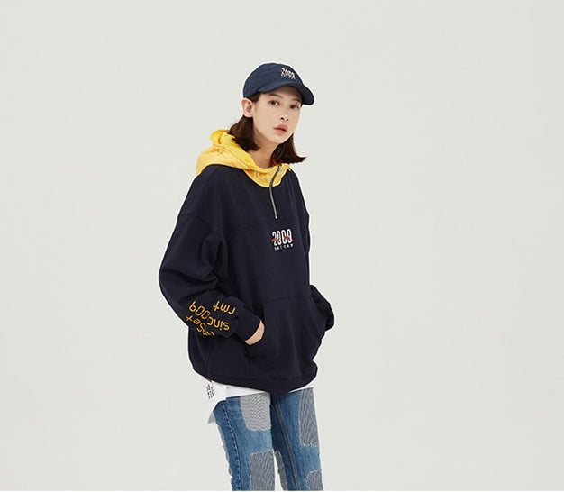 ロマンティッククラウン(ROMANTIC CROWN) ALL SET Half Zip Up Hoodie_Navy