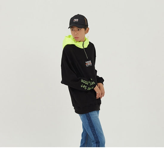 ロマンティッククラウン(ROMANTIC CROWN) ALL SET Half Zip Up Hoodie_Black