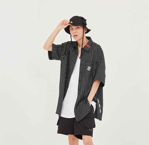 ロマンティッククラウン(ROMANTIC CROWN) E.D.V Stripe Half Shirt_Black