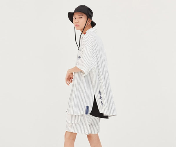 ロマンティッククラウン(ROMANTIC CROWN) E.D.V Stripe Half Shirt_White