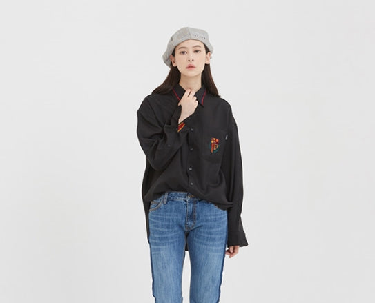 ロマンティッククラウン(ROMANTIC CROWN) RMTCRW Collar Piping Shirt_Black