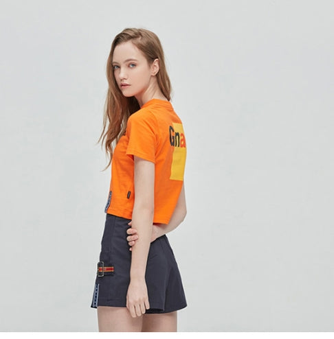 ロマンティッククラウン(ROMANTIC CROWN) Crossway Logo Crop T Shirt_Orange