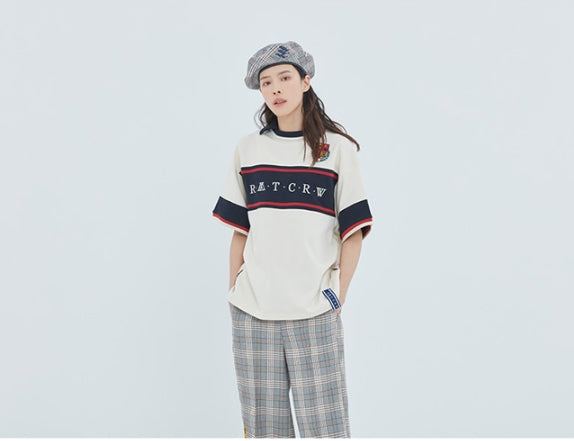 ロマンティッククラウン(ROMANTIC CROWN) Cross Line Half Polo Shirt_Oatmeal