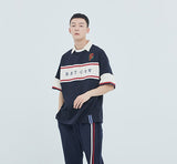 ロマンティッククラウン(ROMANTIC CROWN) Cross Line Half Polo Shirt_Navy