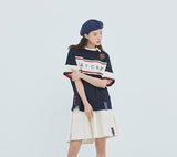 ロマンティッククラウン(ROMANTIC CROWN) Cross Line Half Polo Shirt_Navy