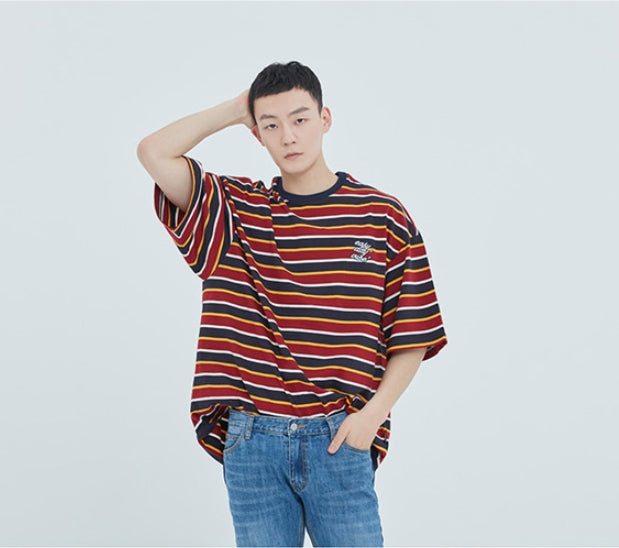 ロマンティッククラウン(ROMANTIC CROWN) E.D.V Striped T Shirt_Burgundy