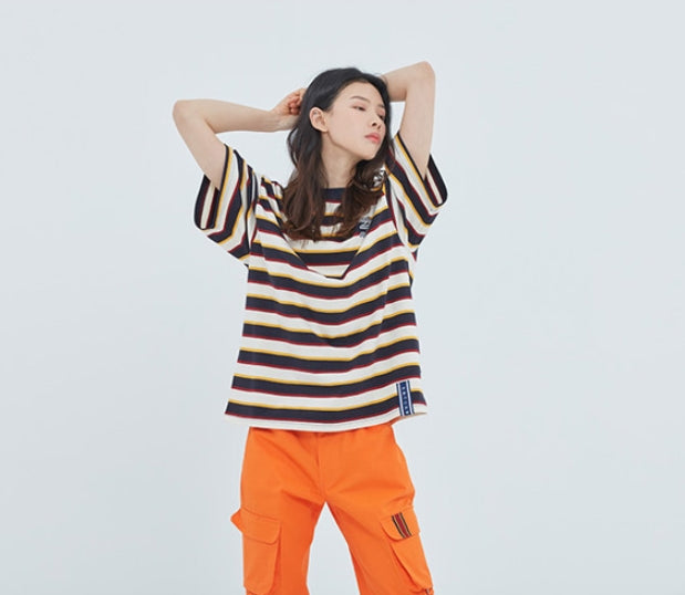 ロマンティッククラウン(ROMANTIC CROWN) E.D.V Striped T Shirt_Oatmeal