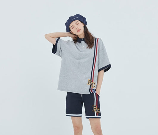 ロマンティッククラウン(ROMANTIC CROWN) RC Double Line Polo Shirt_Grey