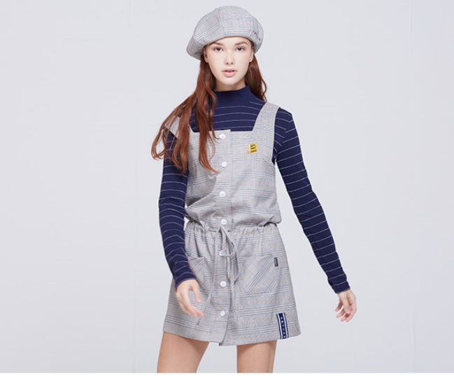 ロマンティッククラウン(ROMANTIC CROWN) GNAC Glen Check Dress_Beige