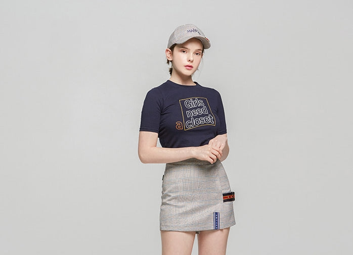 ロマンティッククラウン(ROMANTIC CROWN) Post Logo Crop T Shirt_Navy