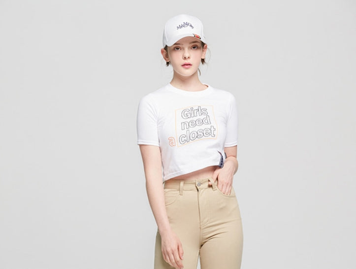 ロマンティッククラウン(ROMANTIC CROWN) Post Logo Crop T Shirt_White