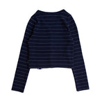 ロマンティッククラウン(ROMANTIC CROWN) Stripe Knit Cardigan_Navy