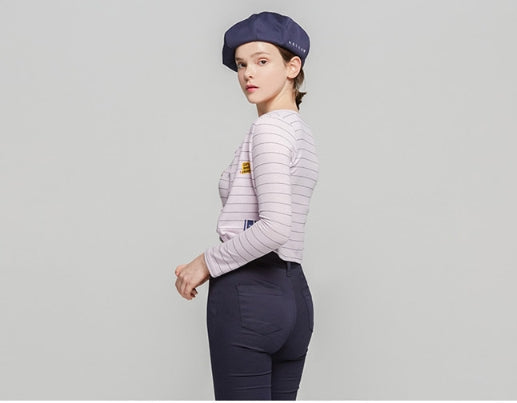 ロマンティッククラウン(ROMANTIC CROWN) Stripe Knit Cardigan_Purple