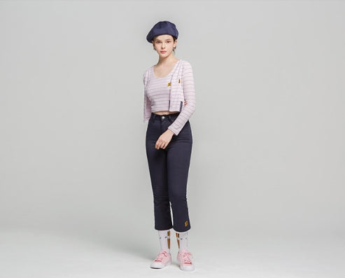 ロマンティッククラウン(ROMANTIC CROWN) Stripe Knit Cardigan_Purple