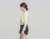 ロマンティッククラウン(ROMANTIC CROWN) Stripe Knit Cardigan_Yellow