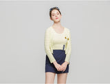 ロマンティッククラウン(ROMANTIC CROWN) Stripe Knit Cardigan_Yellow