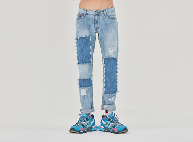 ロマンティッククラウン(ROMANTIC CROWN) Washing Destroyed Jeans_Blue