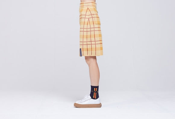 ロマンティッククラウン(ROMANTIC CROWN) Tartan Check Knit Skirt_Butter