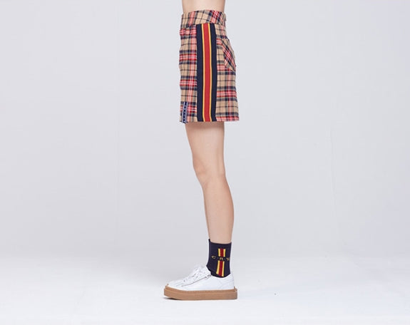 ロマンティッククラウン(ROMANTIC CROWN) Band line Check Skirt_Beige