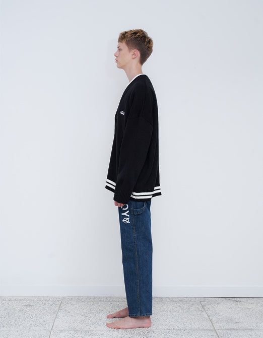 オーワイ(OY) BASIC LOGO CARDIGAN (ブラック)