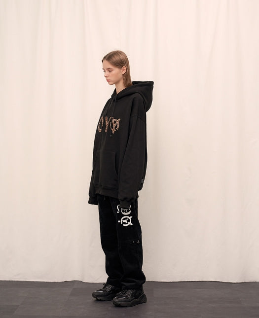 オーワイ(OY) LEOPARD LOGO HOODIE (Black)