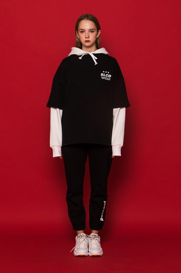 スローアシッド(SLOW ACID) Half-Layered Hoodie (BLACK)